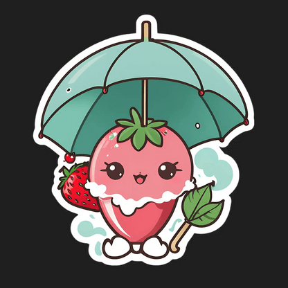 Cute Strawberry Umbrella - Sticker - Heat Press Transfer