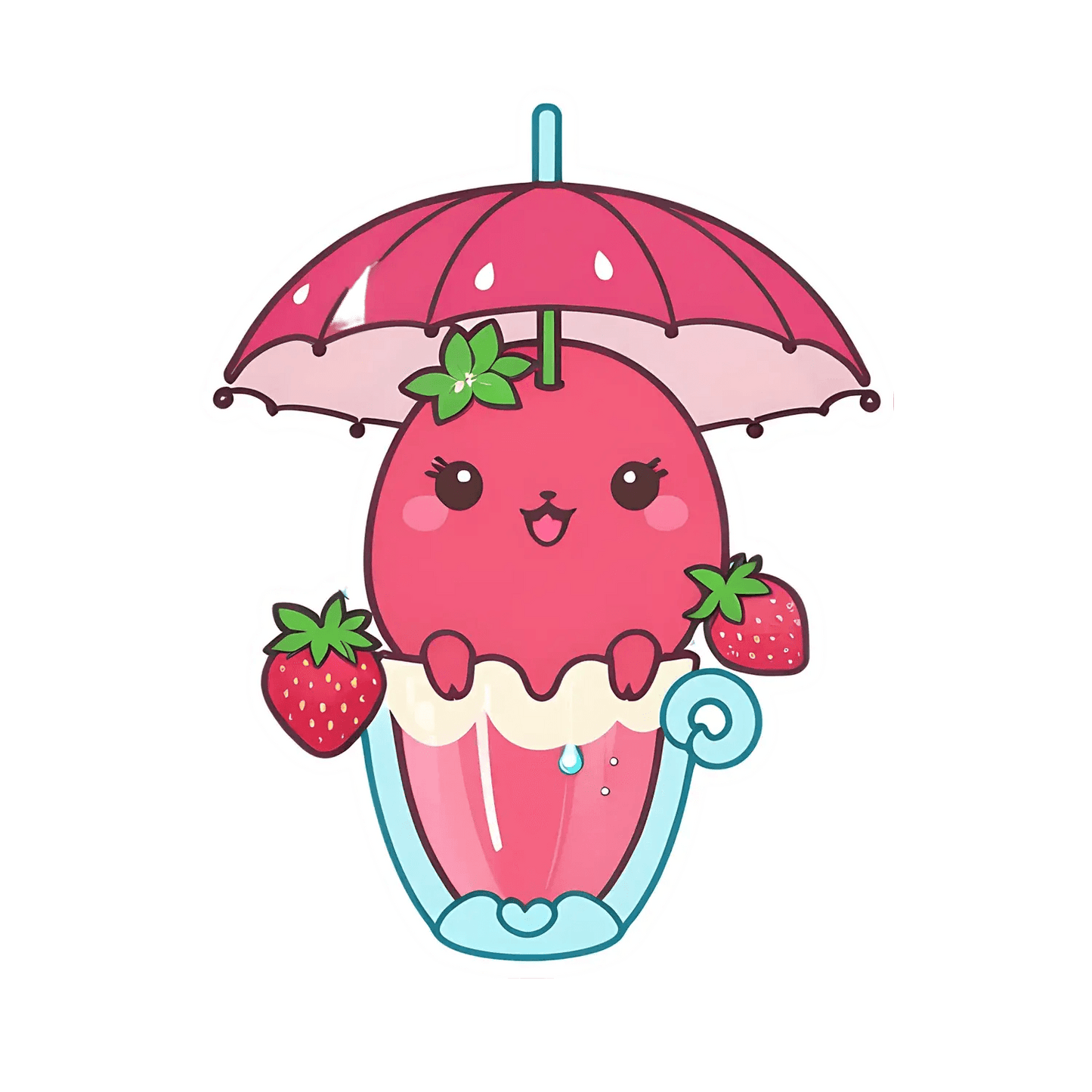 Cute Strawberry Umbrella - Sticker - Heat Press Transfer