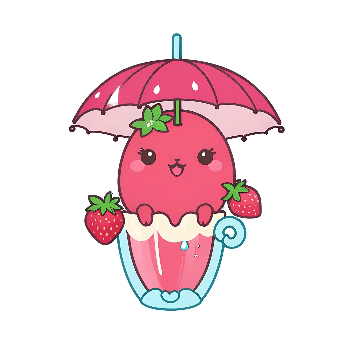 Cute Strawberry Umbrella - Sticker - Heat Press Transfer