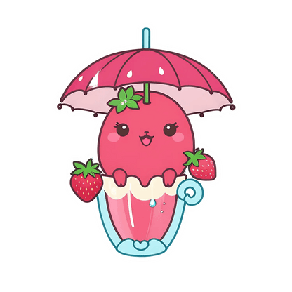 Cute Strawberry Umbrella - Sticker - Heat Press Transfer