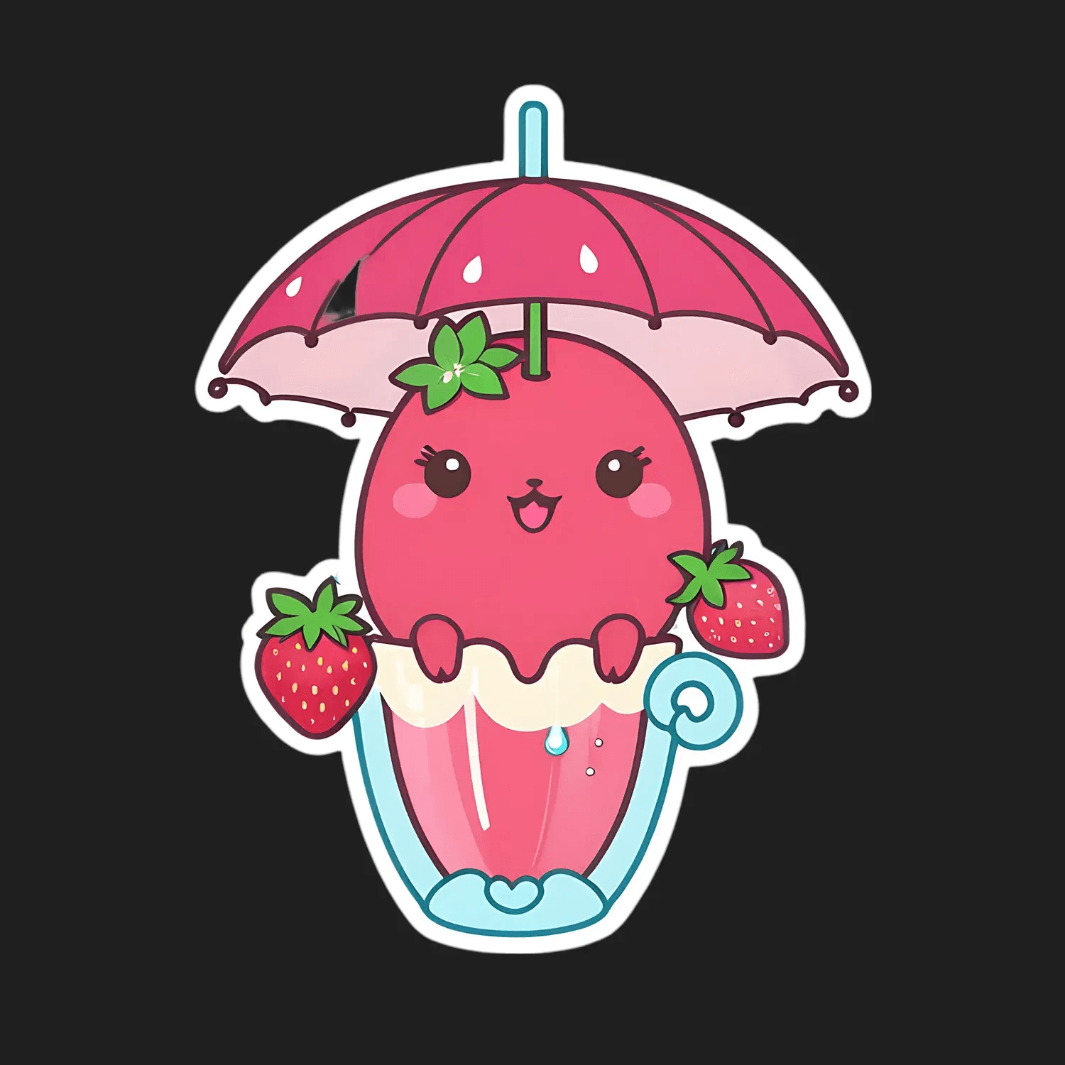 Cute Strawberry Umbrella - Sticker - Heat Press Transfer