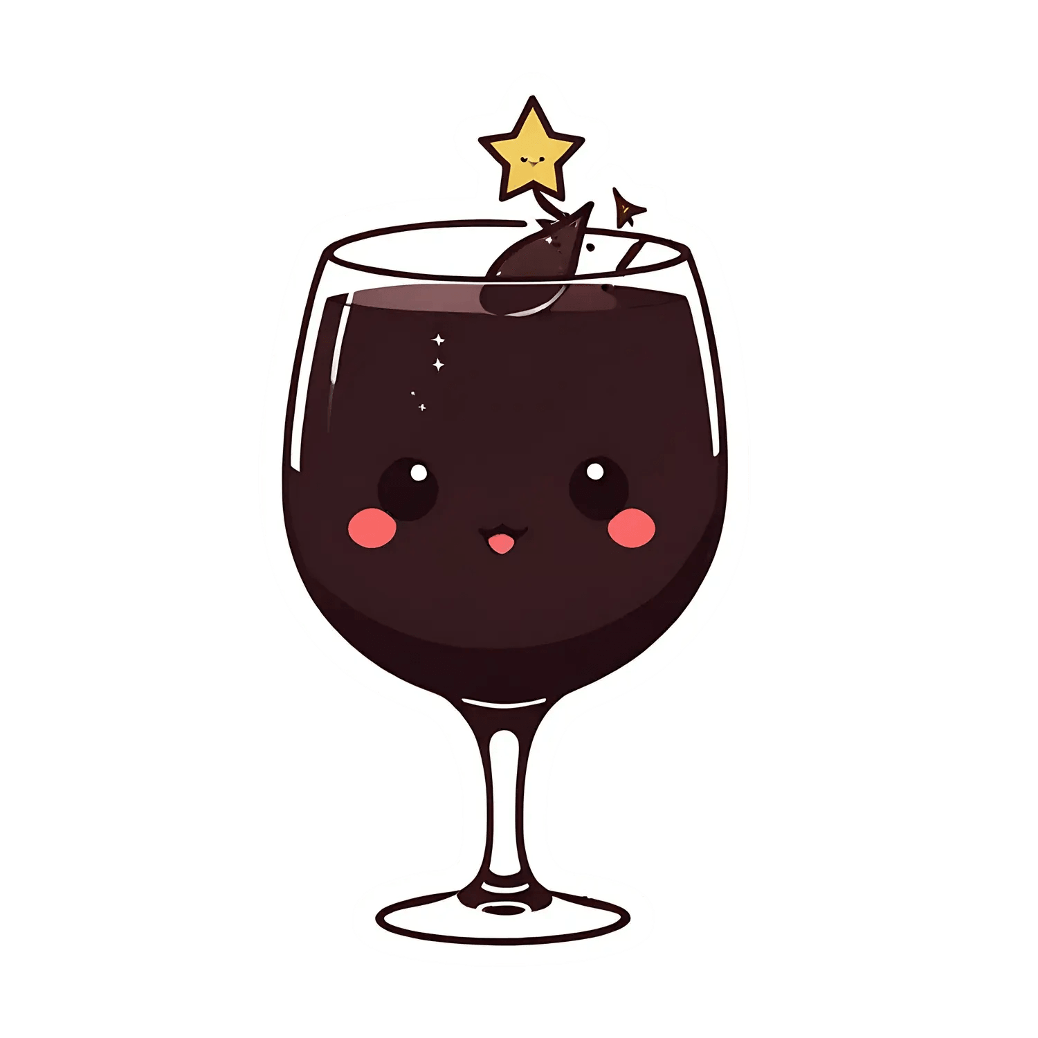 Cute Wine Glass - Sparkly Night Sticker - Heat Press Transfer