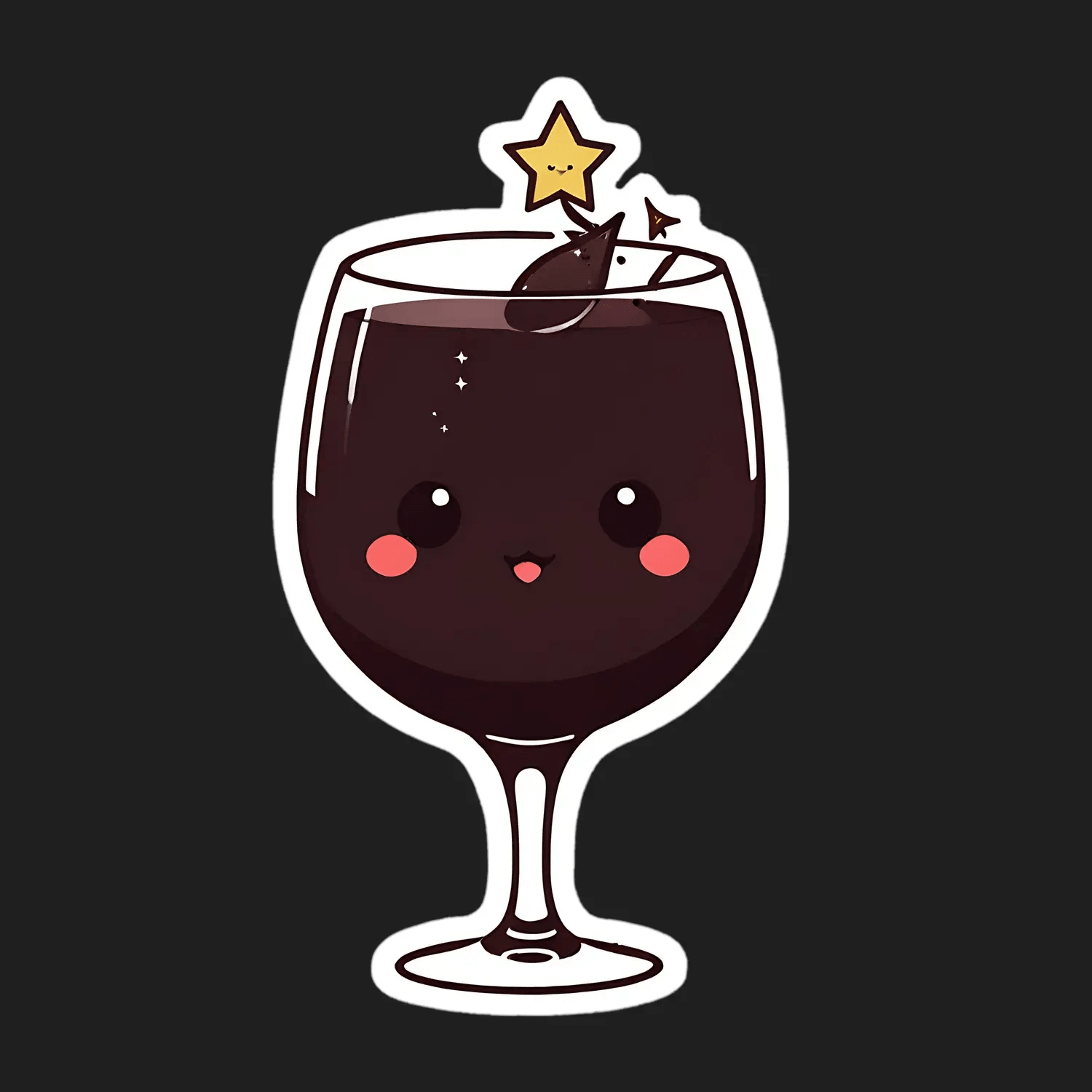 Cute Wine Glass - Sparkly Night Sticker - Heat Press Transfer