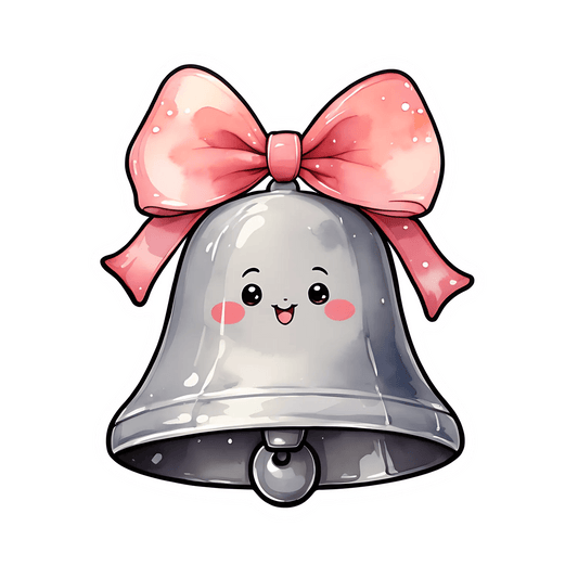 Cute Bell Sticker - Pink Bow Accent - Heat Press Transfer