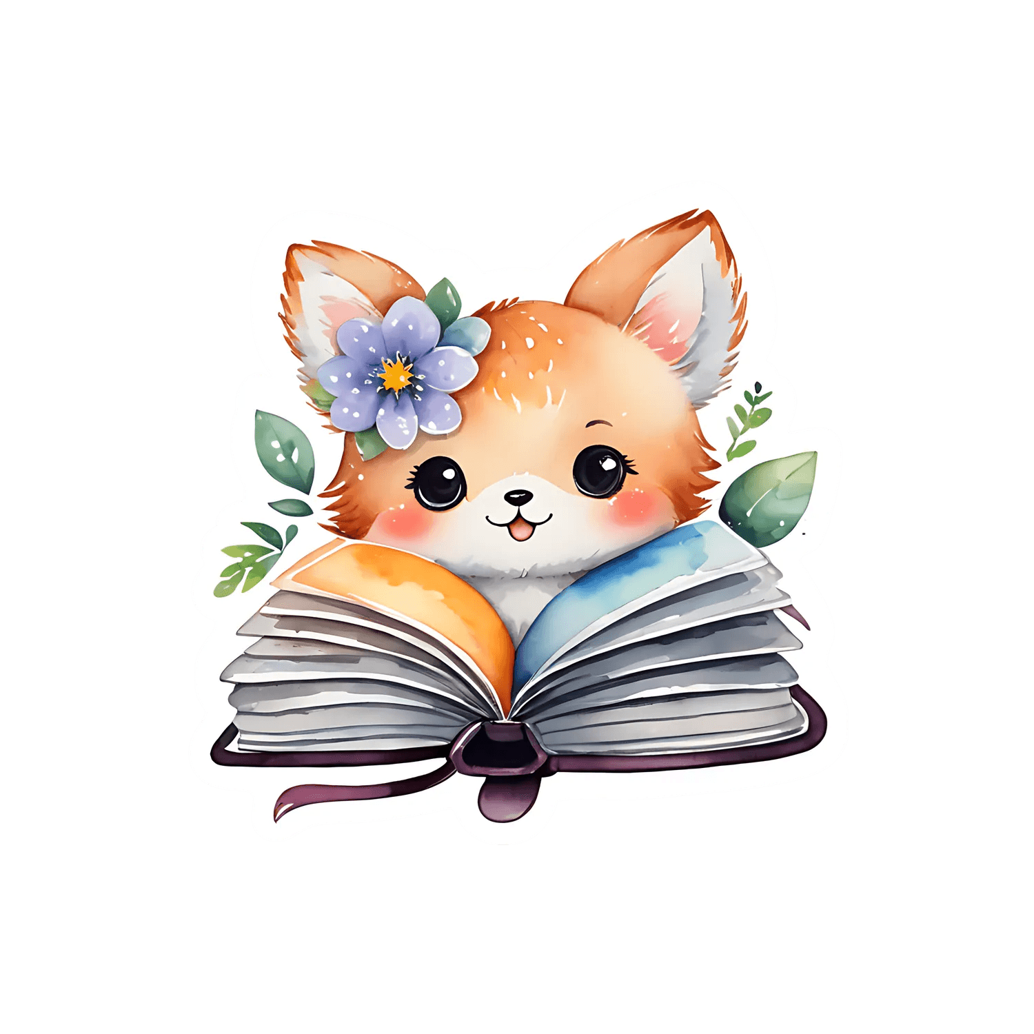 Cute Fox Reading - Sticker - Heat Press Transfer