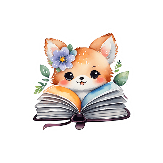 Cute Fox Reading - Sticker - Heat Press Transfer