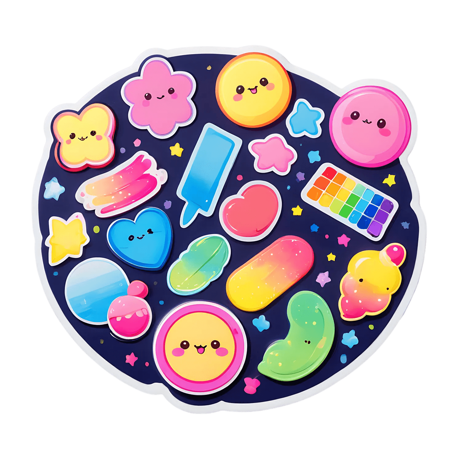 Cute Kawaii Sticker - Vibrant Colors and Fun Shapes - Heat Press Transfer