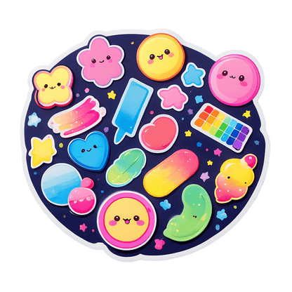 Cute Kawaii Sticker - Vibrant Colors and Fun Shapes - Heat Press Transfer