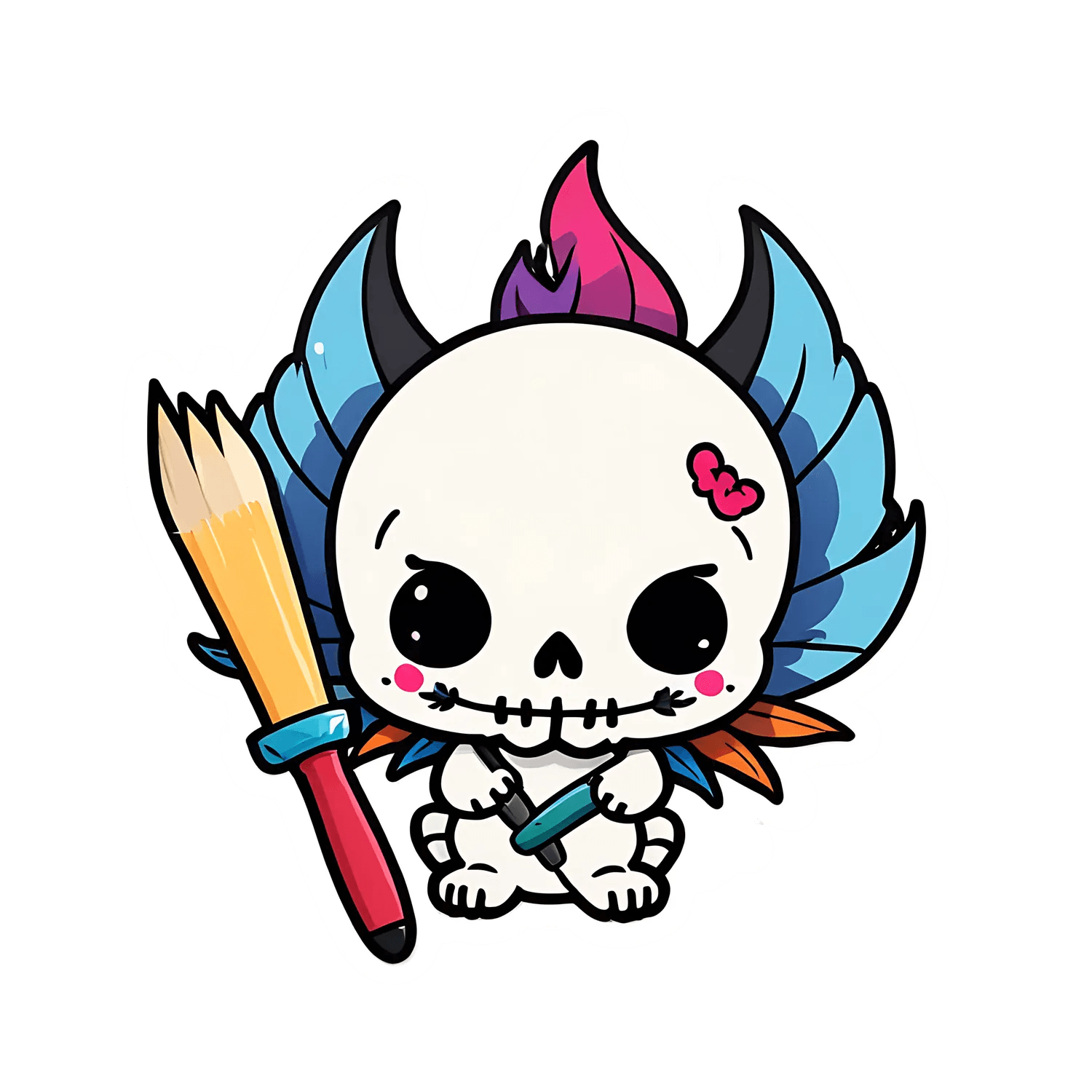 Cute Skeleton Artist - Colorful Sticker - Heat Press Transfer