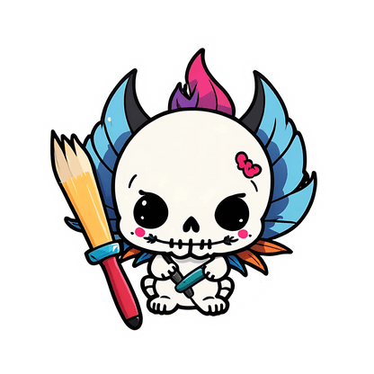 Cute Skeleton Artist - Colorful Sticker - Heat Press Transfer