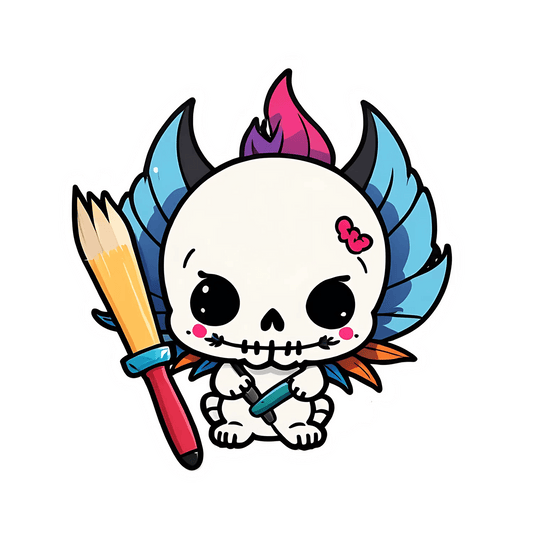 Cute Skeleton Artist - Colorful Sticker - Heat Press Transfer