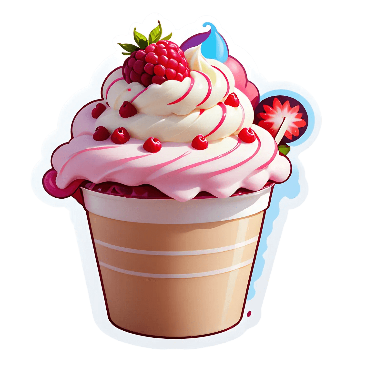 Dessert Cup Sticker - Whipped Cream and Fruits - Heat Press Transfer
