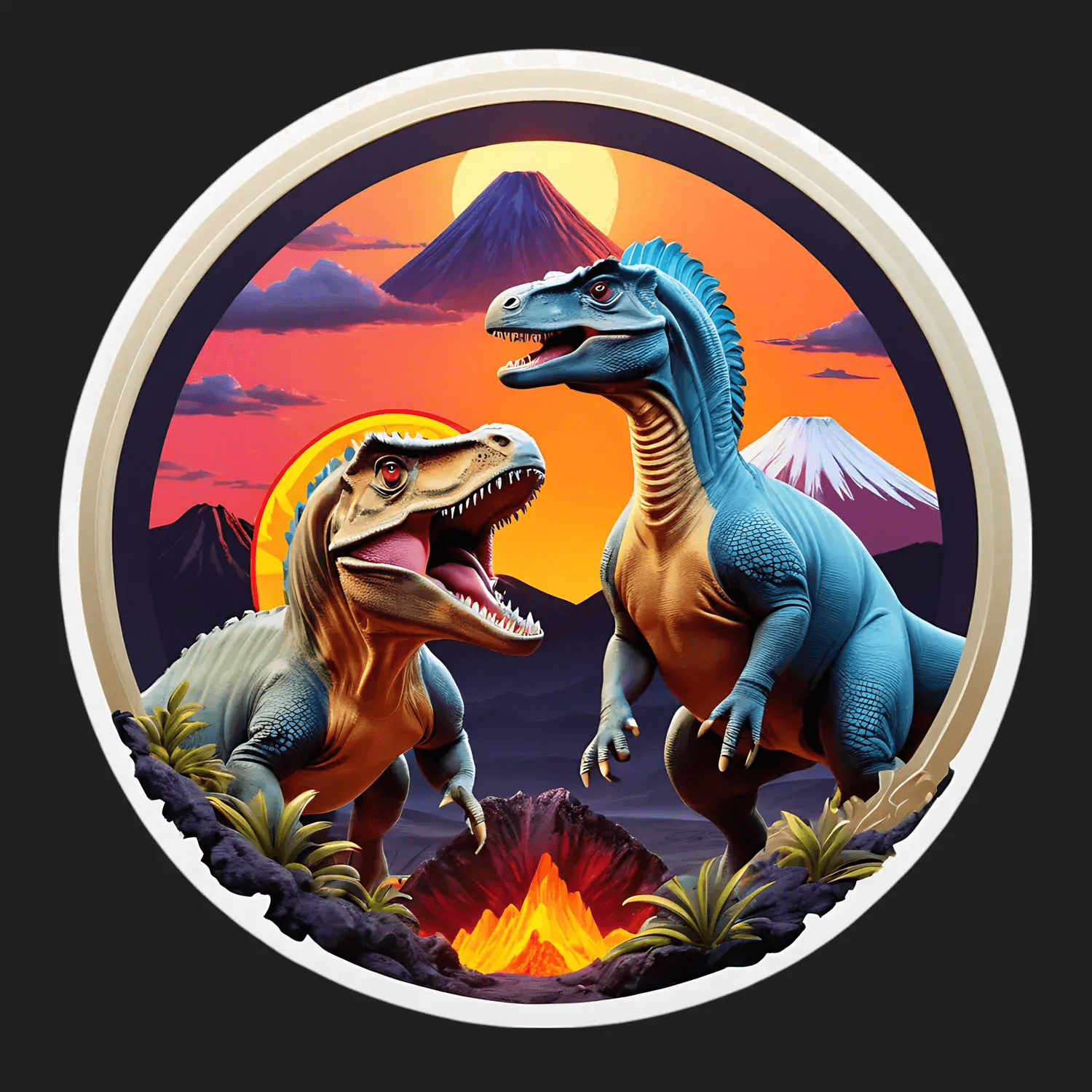 Dinosaur Battle Sticker - UV DTF Decal - Heat Press Transfer