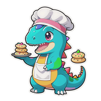 Dinosaur Chef Sticker - Adorable Bakery Theme - Heat Press Transfer