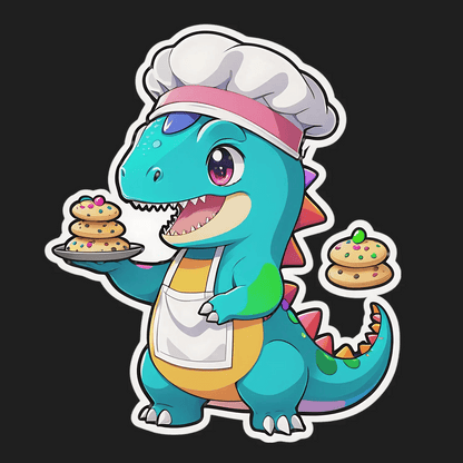 Dinosaur Chef Sticker - Adorable Bakery Theme - Heat Press Transfer