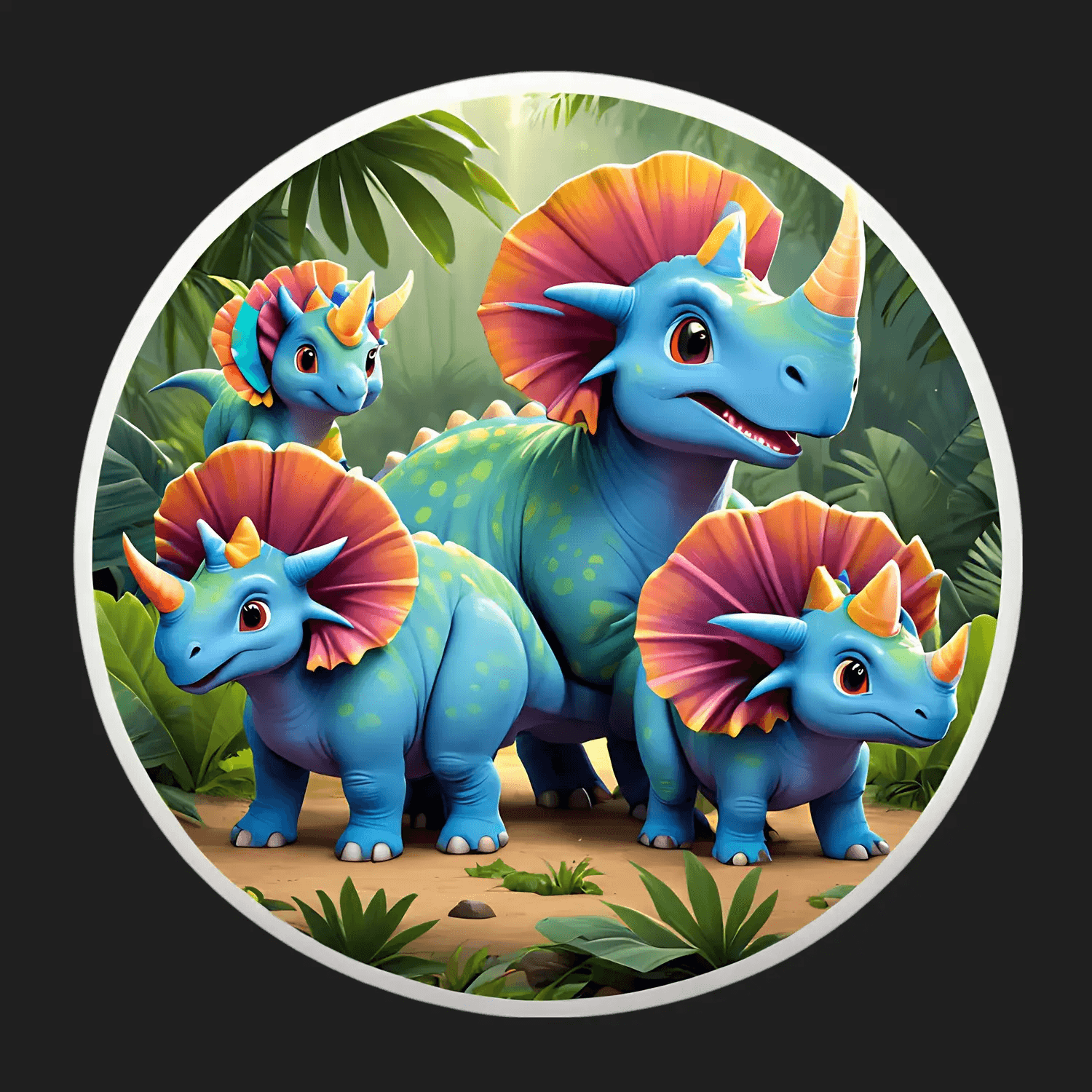 Dinosaur Family Sticker - Colorful UV DTF - Heat Press Transfer