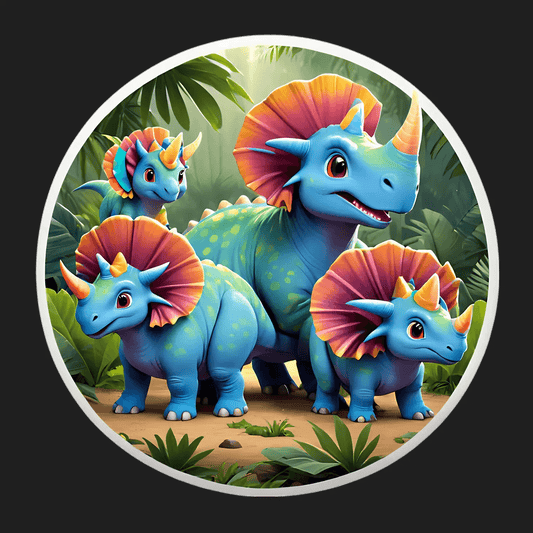 Dinosaur Family Sticker - Colorful UV DTF - Heat Press Transfer