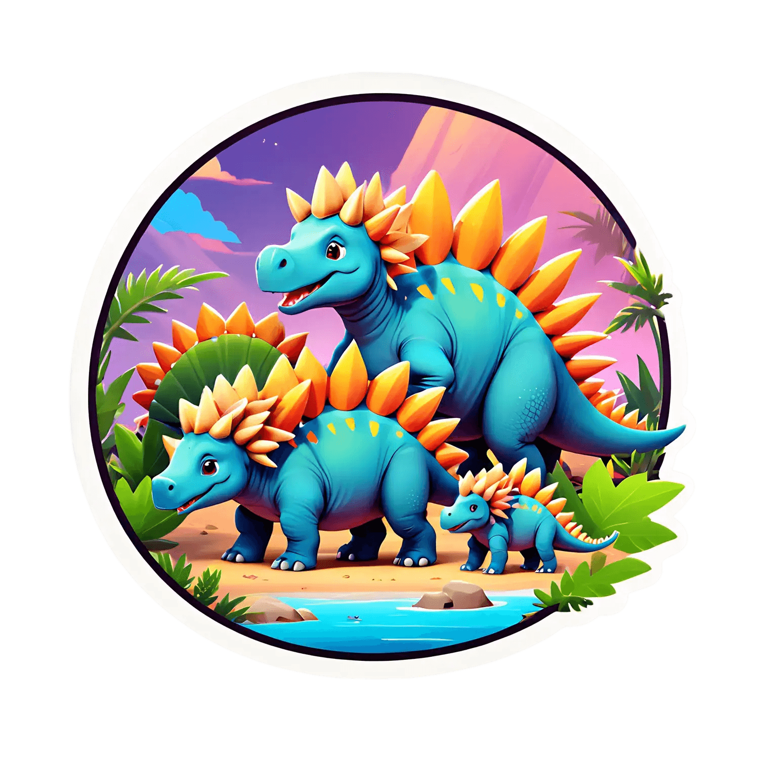 Dinosaur Family Sticker - Vibrant UV Print - Heat Press Transfer