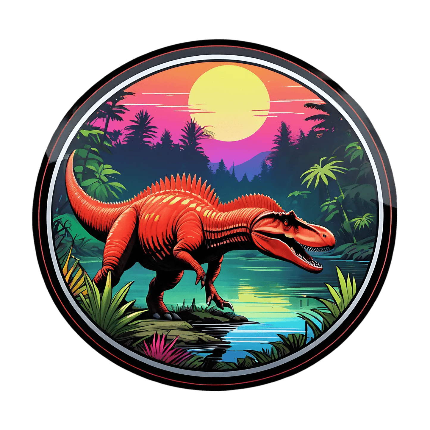 Dinosaur Jungle Sticker - Vibrant, Colorful Scene - Heat Press Transfer