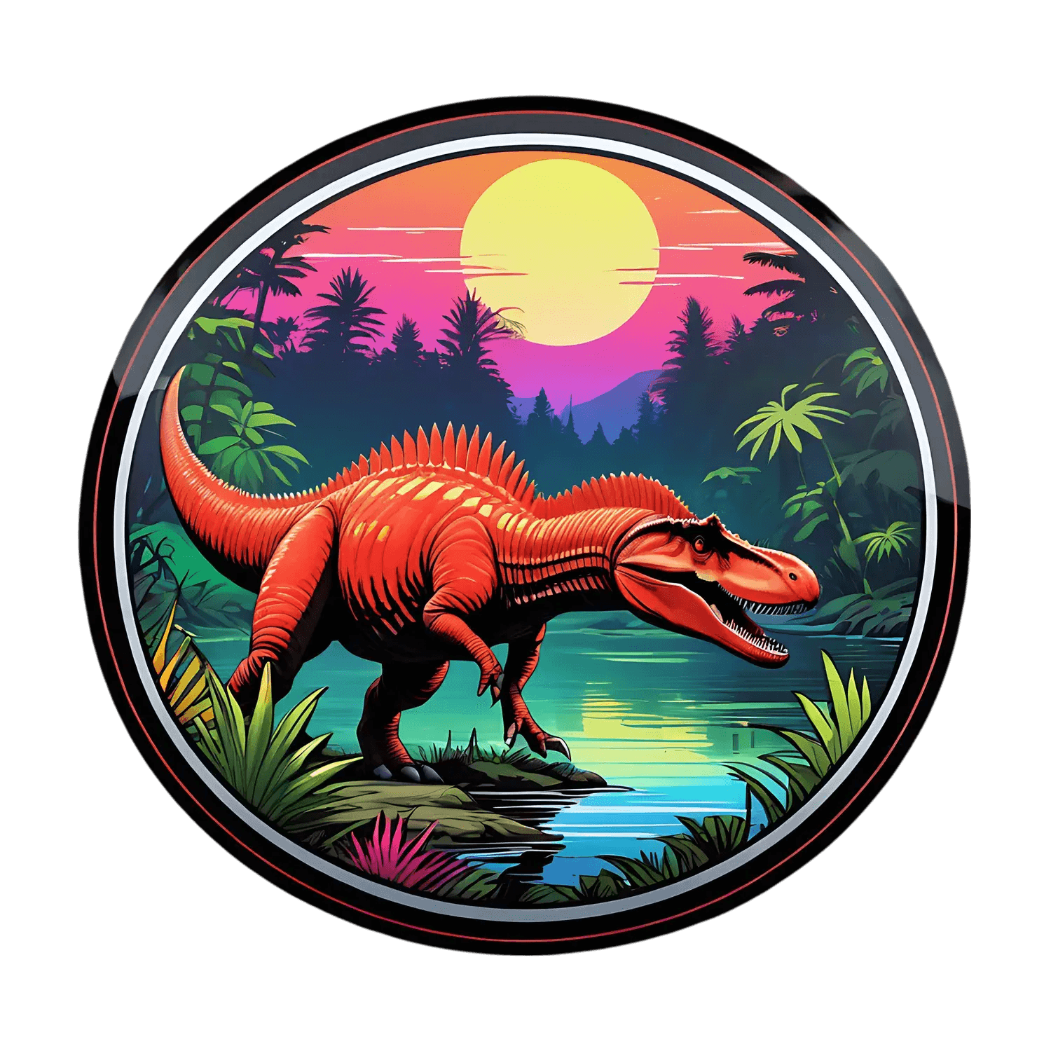 Dinosaur Jungle Sticker - Vibrant, Colorful Scene - Heat Press Transfer