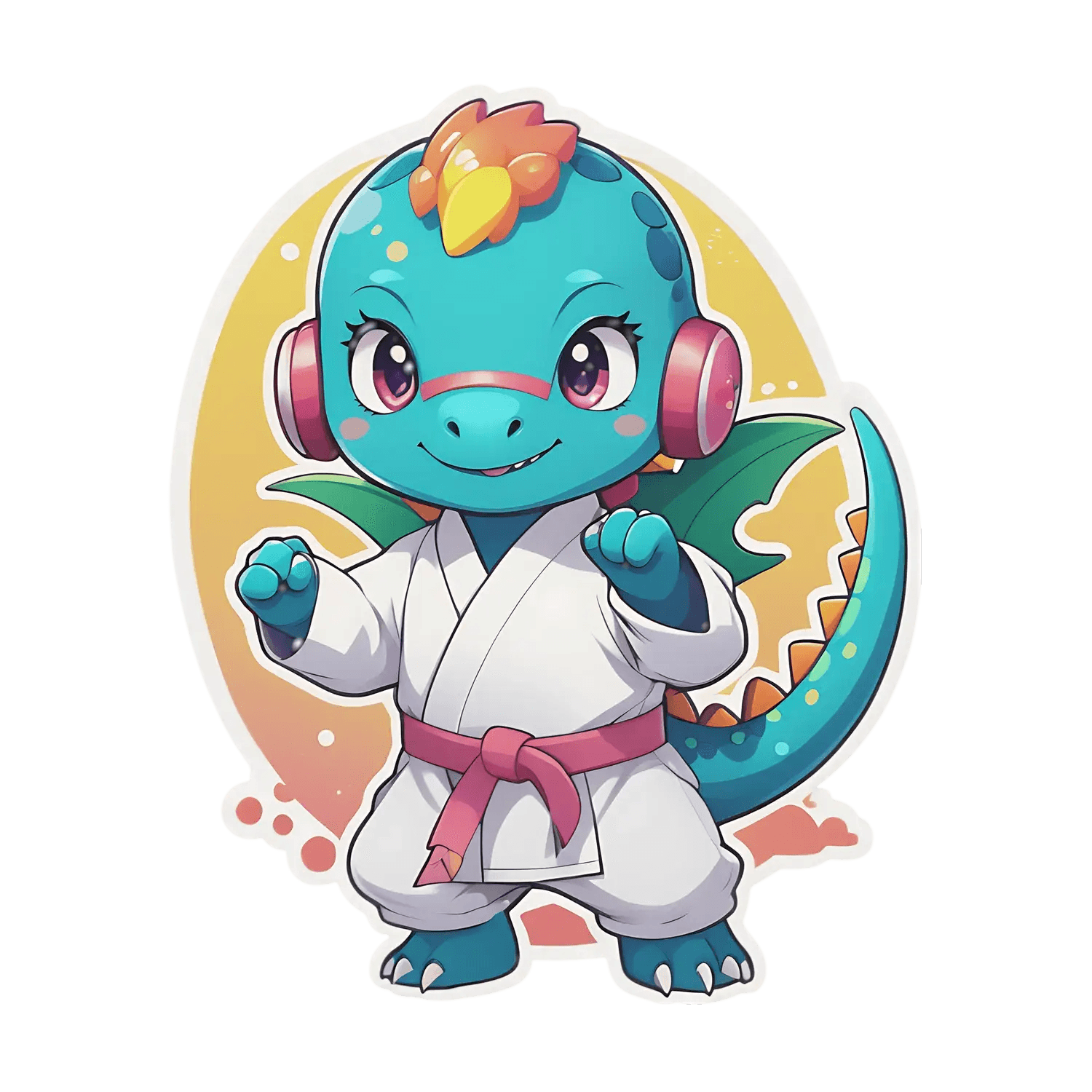 Dinosaur Karate - Cute Sticker - Heat Press Transfer