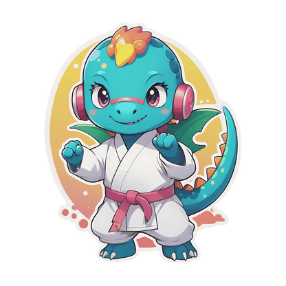 Dinosaur Karate - Cute Sticker - Heat Press Transfer