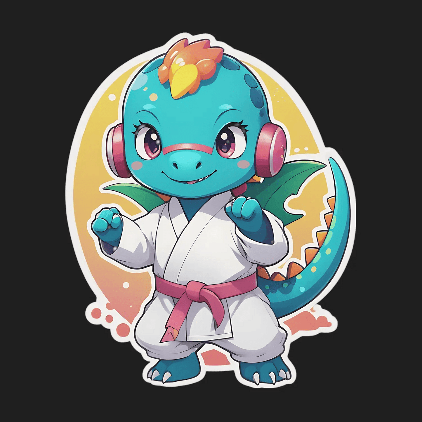 Dinosaur Karate - Cute Sticker - Heat Press Transfer