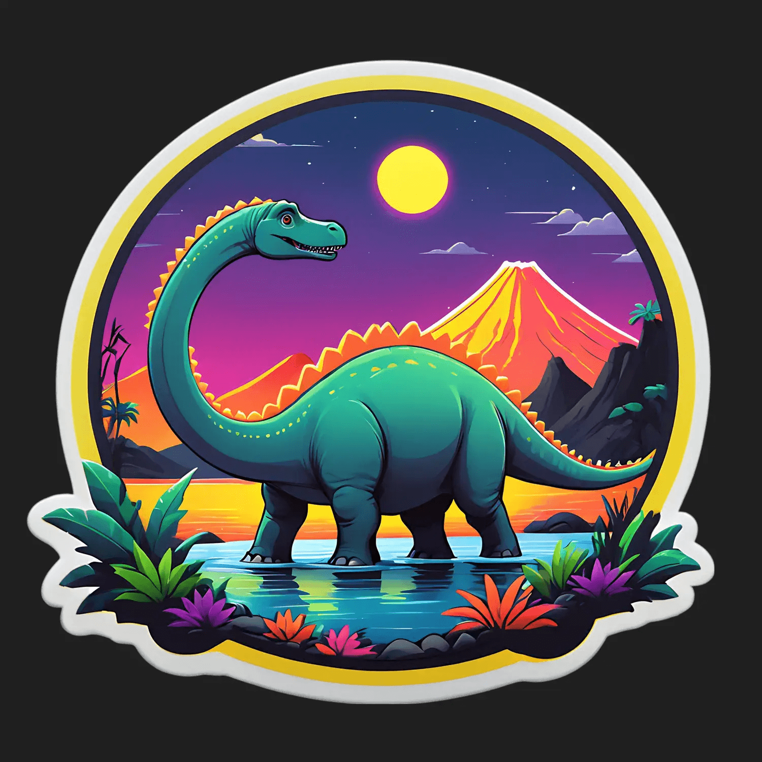 Dinosaur Lake Sunset - Sticker - Heat Press Transfer