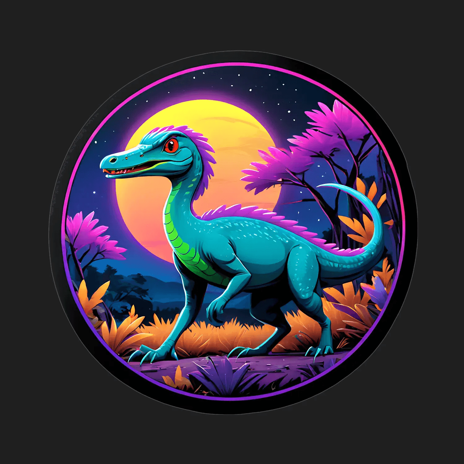 Dinosaur Moonlight - Vibrant Sticker - Heat Press Transfer