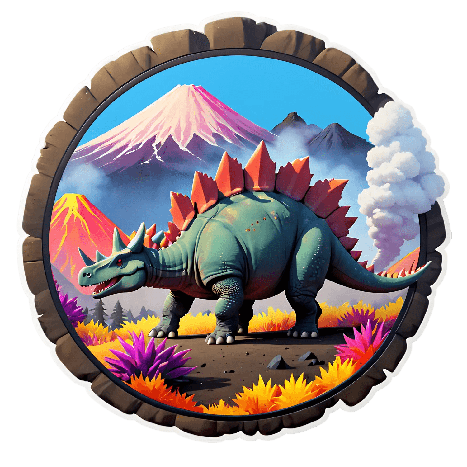 Dinosaur Mountain - Volcanic Sticker - Heat Press Transfer