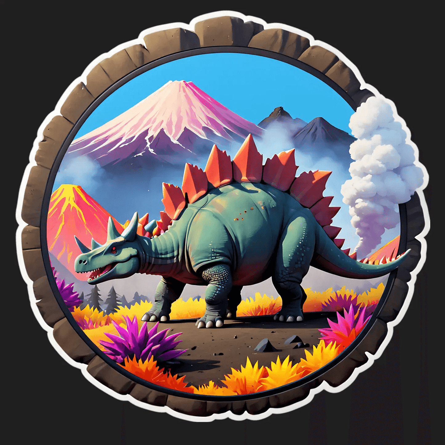 Dinosaur Mountain - Volcanic Sticker - Heat Press Transfer