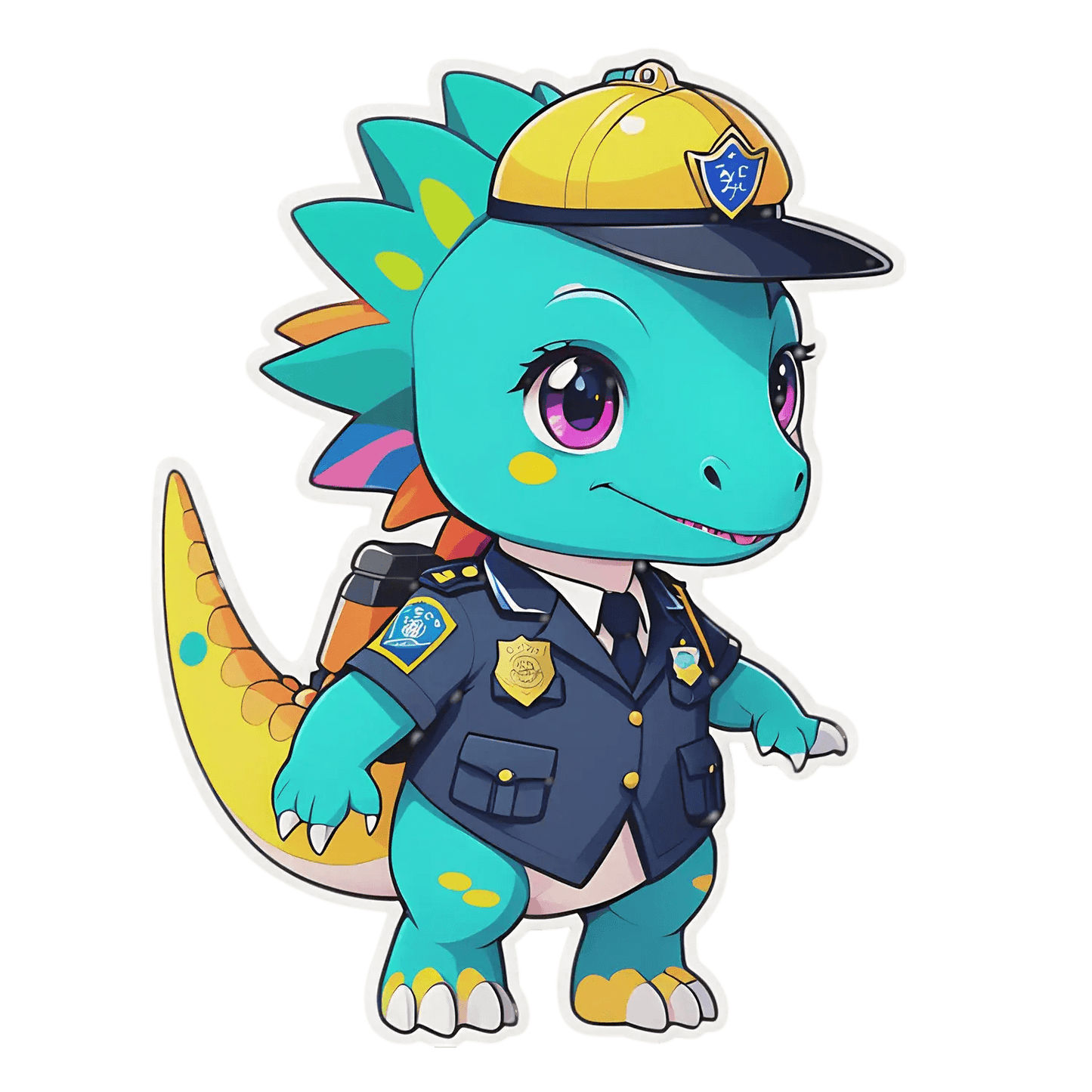 Dinosaur Police Officer Sticker - Cute and Colorful - Heat Press Transfer