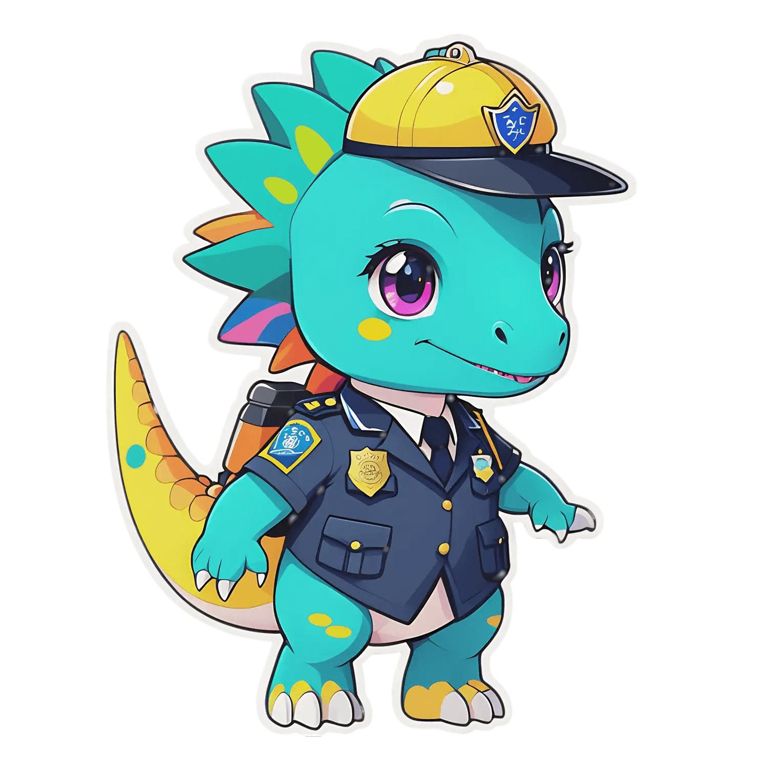Dinosaur Police Officer Sticker - Cute and Colorful - Heat Press Transfer