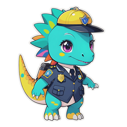 Dinosaur Police Officer Sticker - Cute and Colorful - Heat Press Transfer