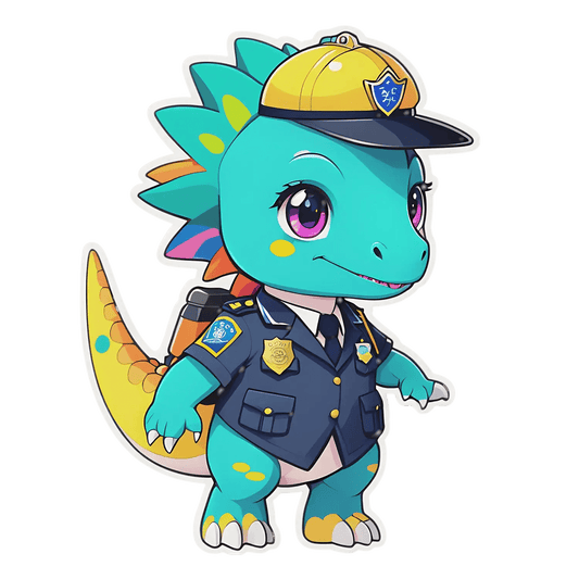Dinosaur Police Officer Sticker - Cute and Colorful - Heat Press Transfer