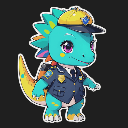 Dinosaur Police Officer Sticker - Cute and Colorful - Heat Press Transfer