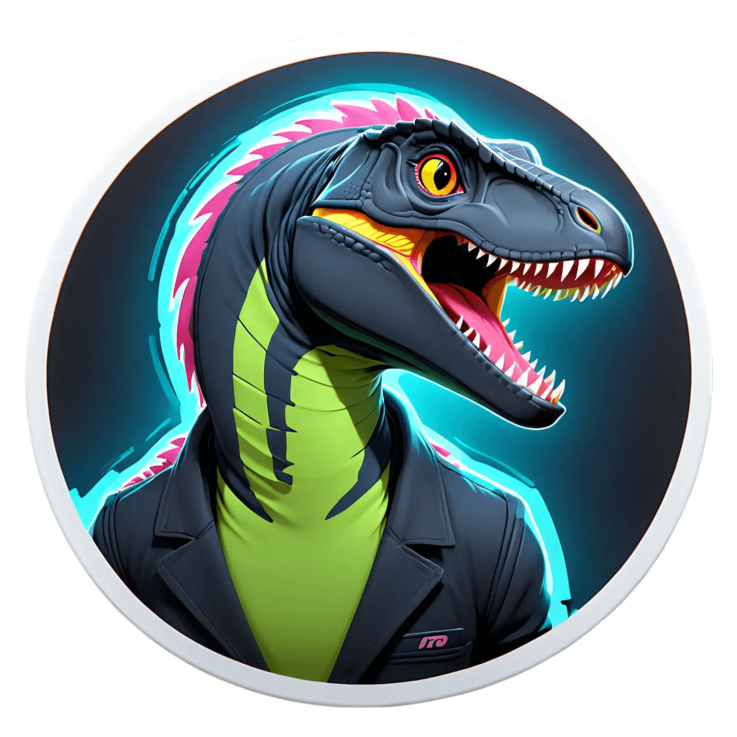 Dinosaur Raptor Sticker - Neon Style - Heat Press Transfer