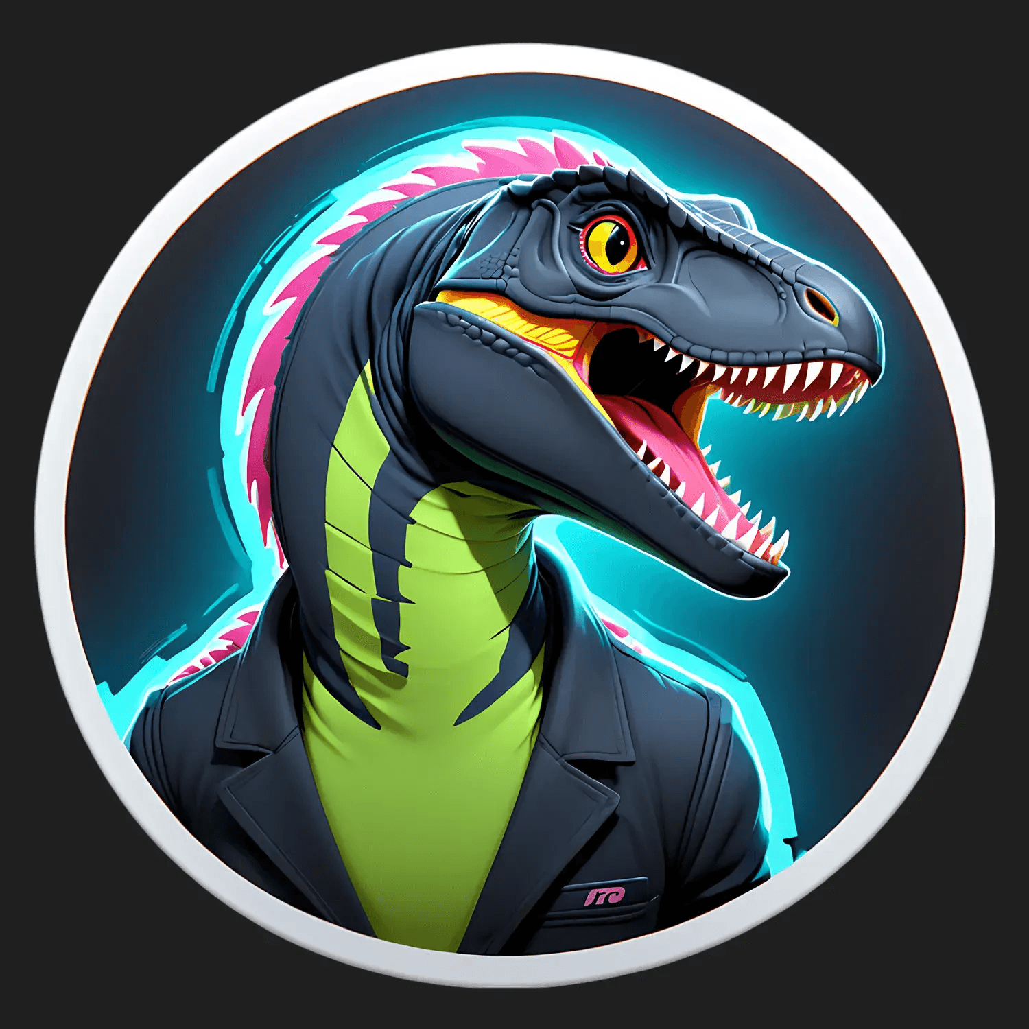 Dinosaur Raptor Sticker - Neon Style - Heat Press Transfer