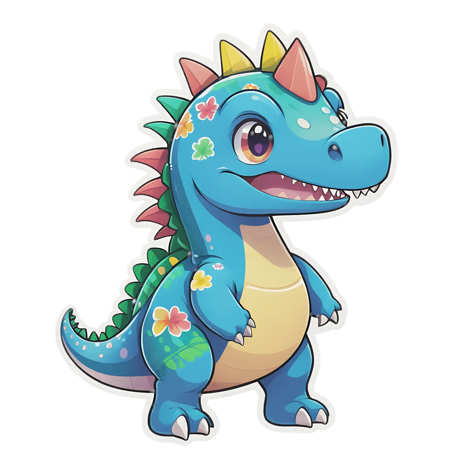 Dinosaur Sticker - Cute Floral Design - Heat Press Transfer