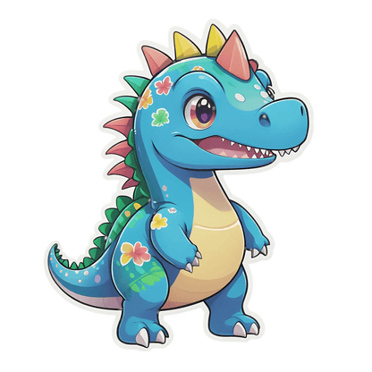 Dinosaur Sticker - Cute Floral Design - Heat Press Transfer