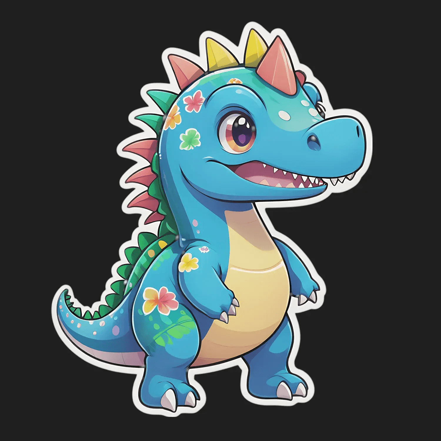 Dinosaur Sticker - Cute Floral Design - Heat Press Transfer