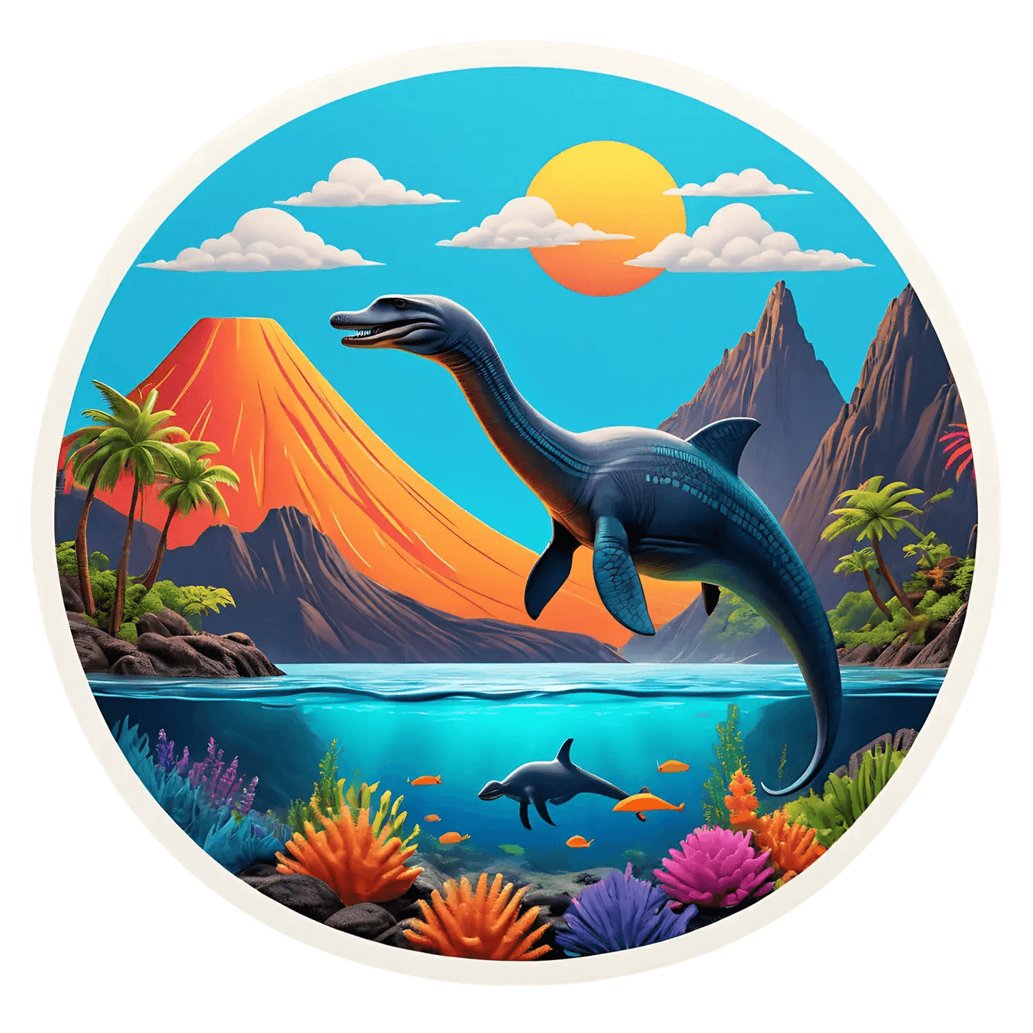 Dinosaur Sticker - Jurassic Seascape - Heat Press Transfer