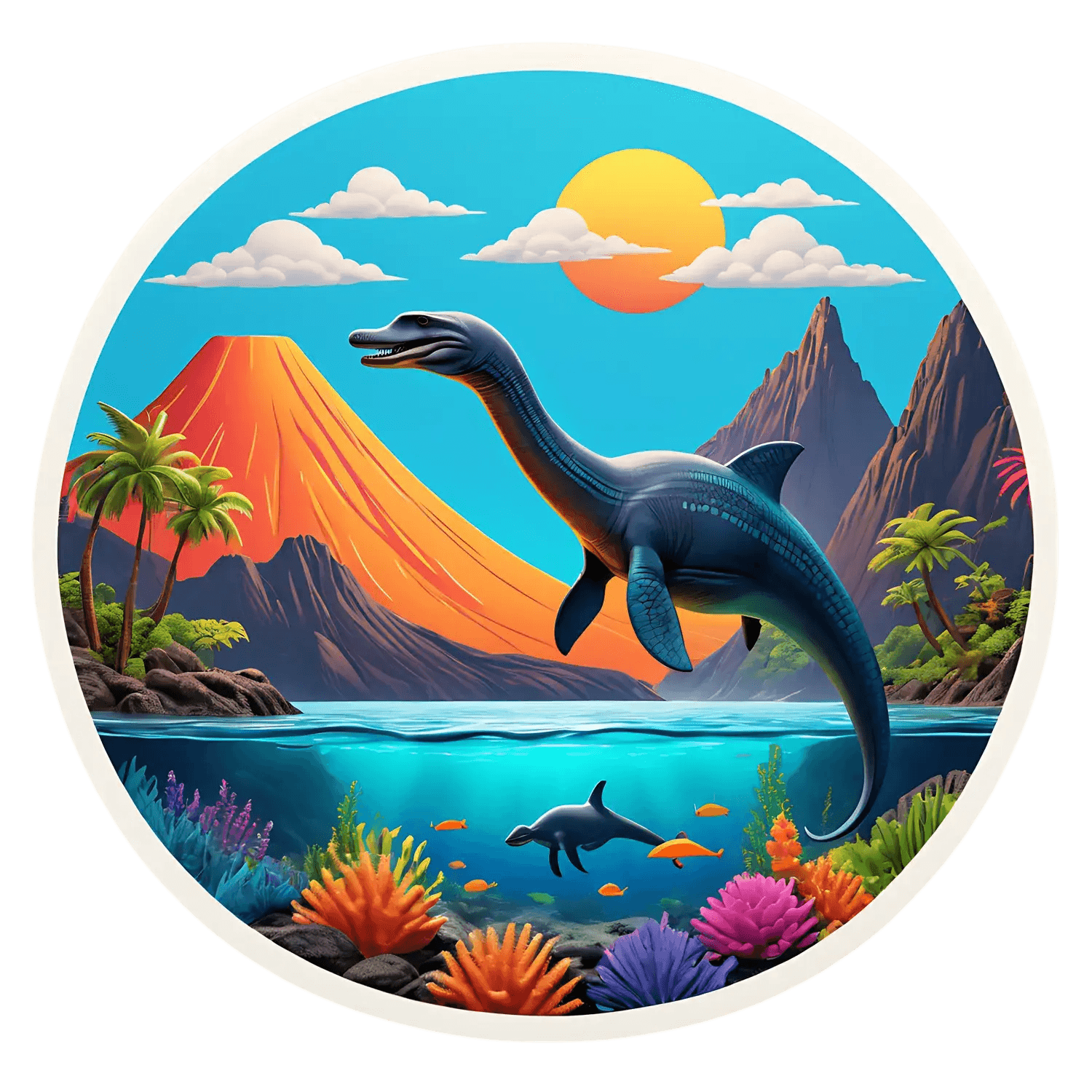 Dinosaur Sticker - Jurassic Seascape - Heat Press Transfer