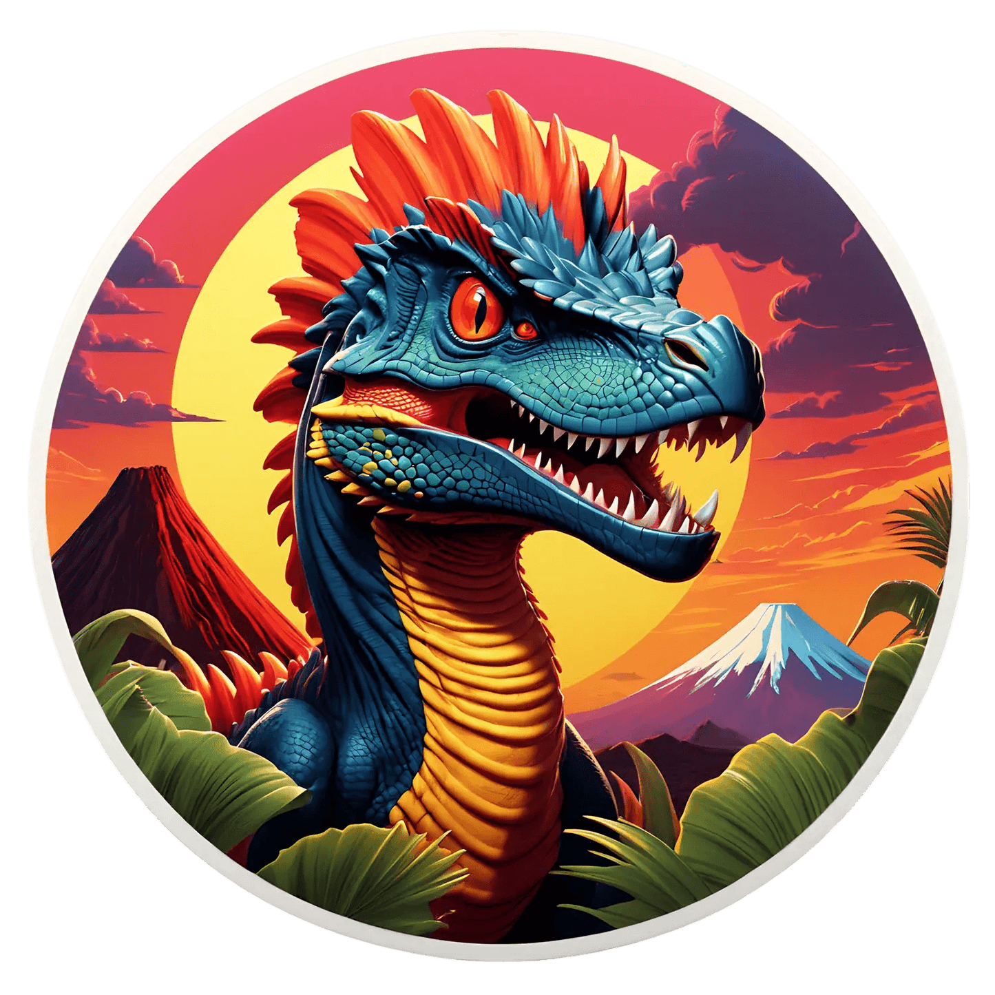 Dinosaur Sticker - Vibrant Prehistoric Sunset - Heat Press Transfer