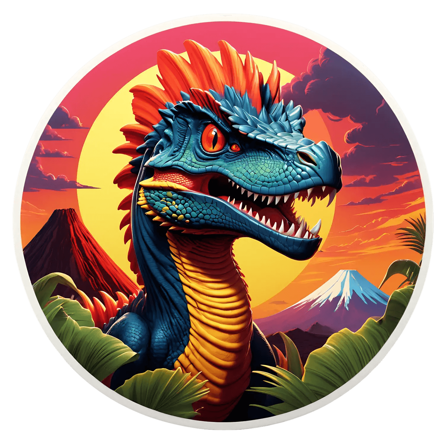 Dinosaur Sticker - Vibrant Prehistoric Sunset - Heat Press Transfer