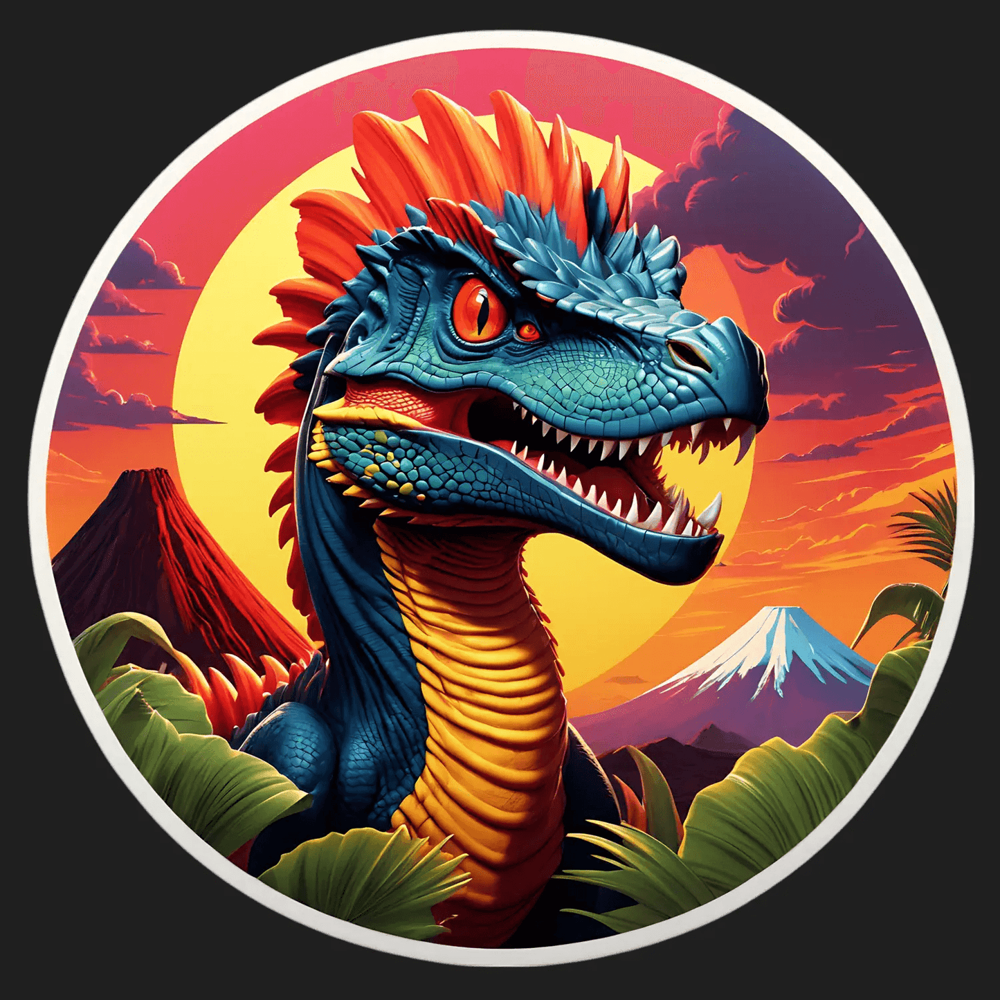 Dinosaur Sticker - Vibrant Prehistoric Sunset - Heat Press Transfer
