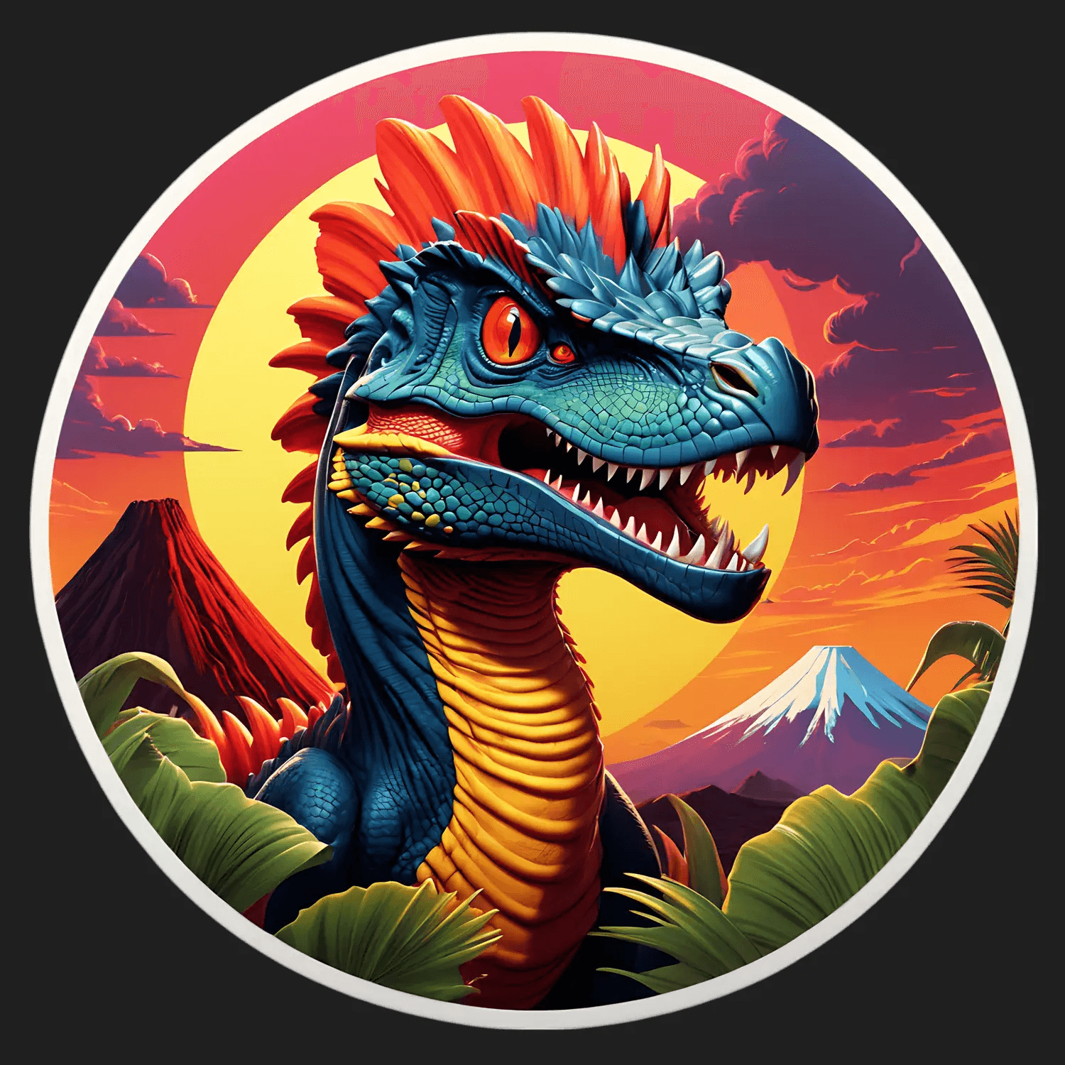 Dinosaur Sticker - Vibrant Prehistoric Sunset - Heat Press Transfer
