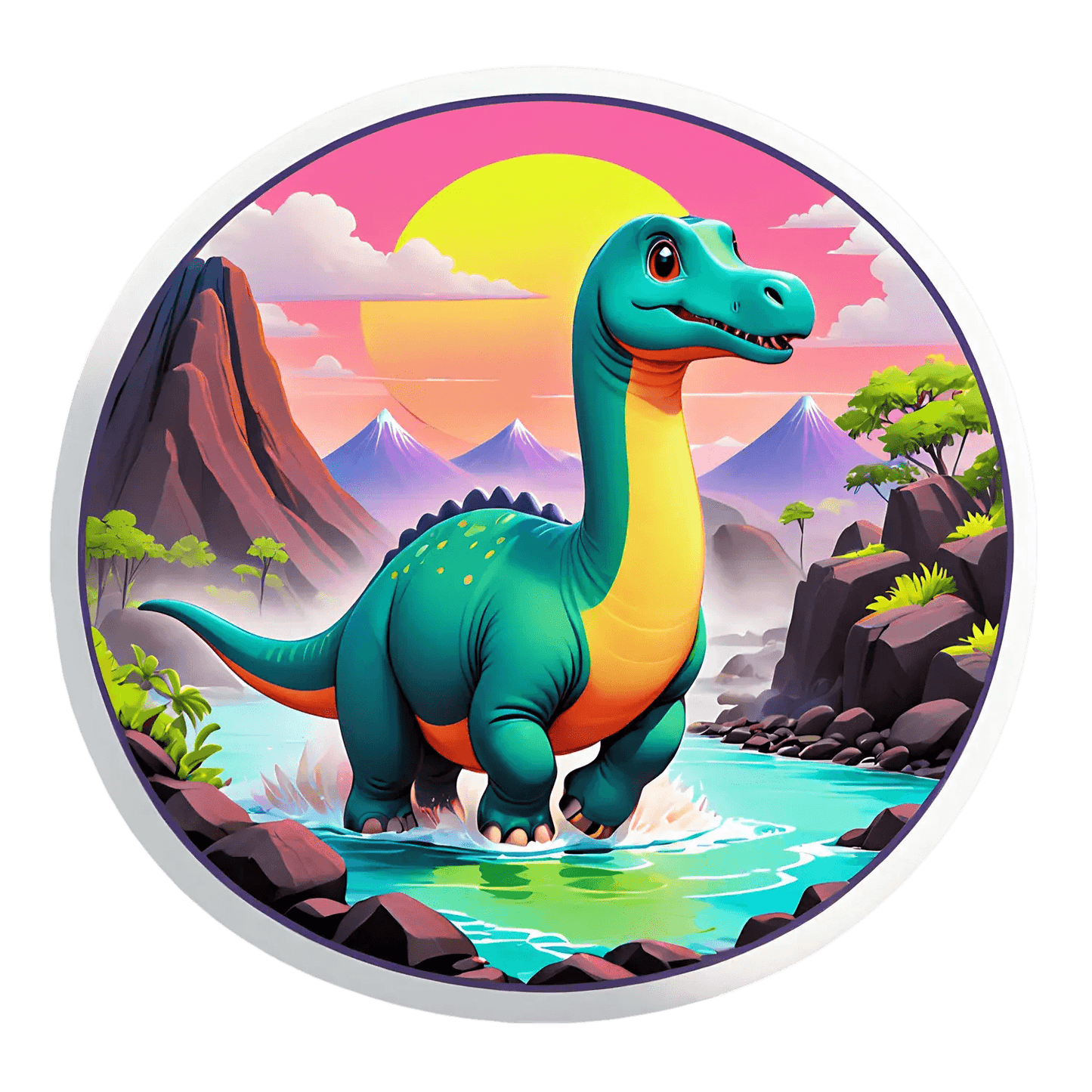 Dinosaur Sunset - Cartoon Sticker - Heat Press Transfer