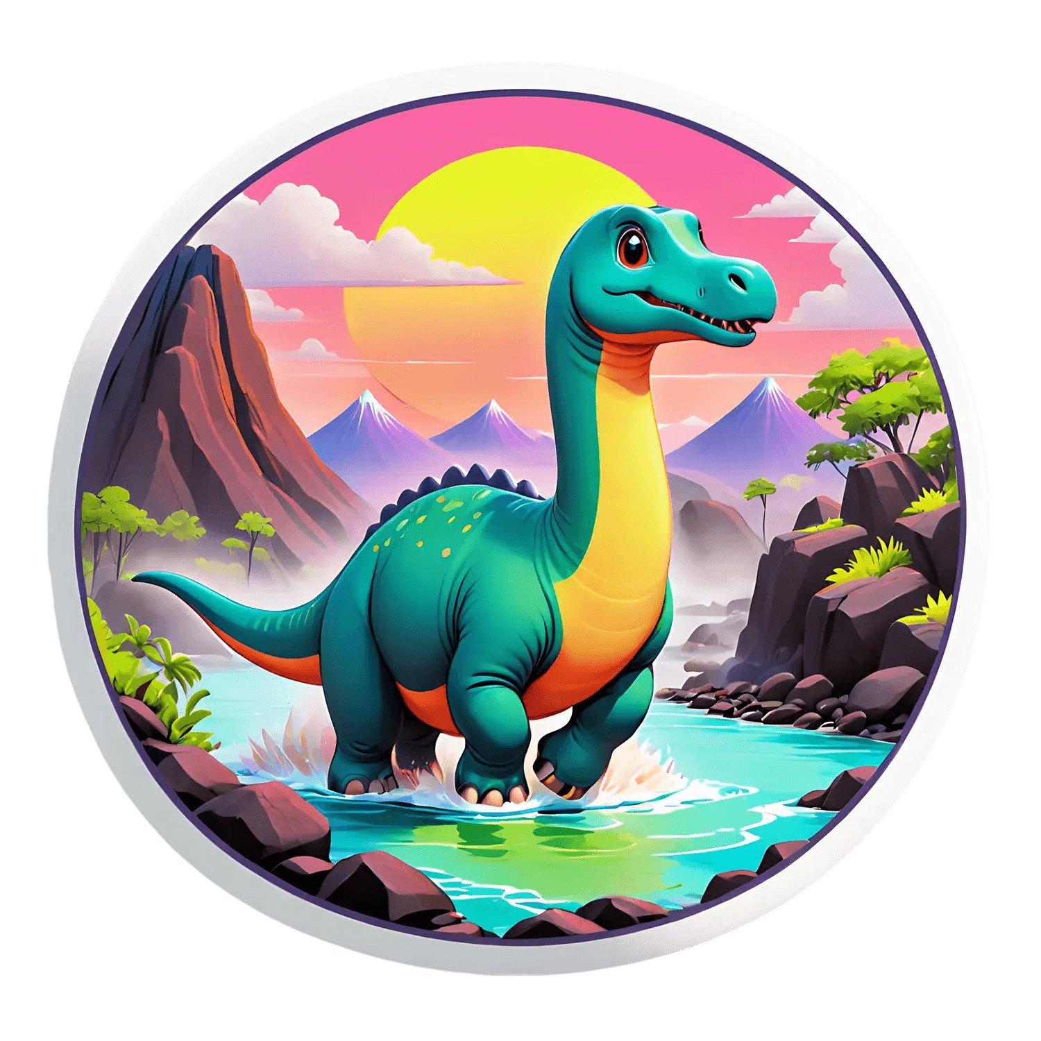 Dinosaur Sunset - Cartoon Sticker - Heat Press Transfer