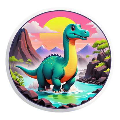 Dinosaur Sunset - Cartoon Sticker - Heat Press Transfer